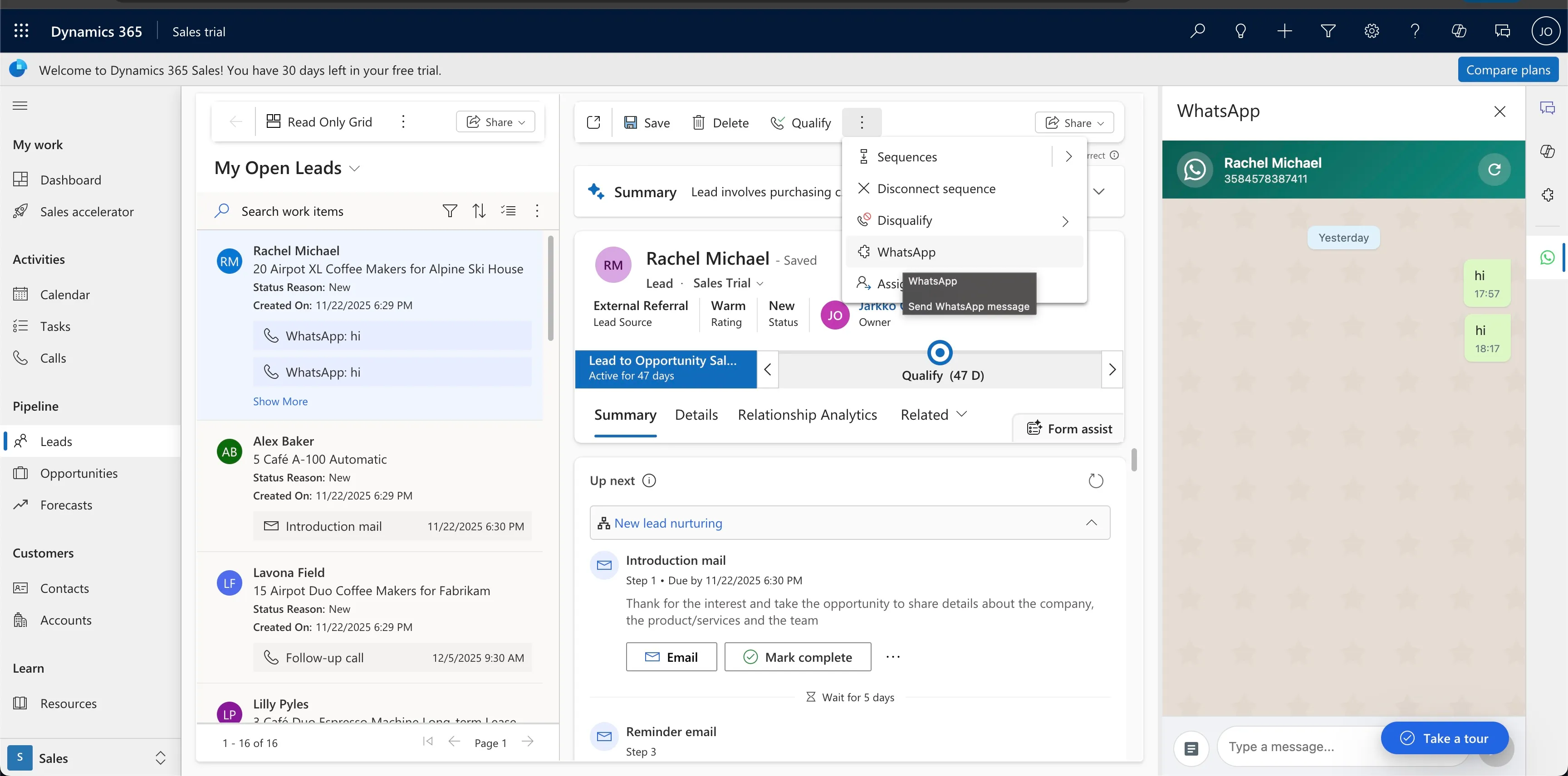 Intégration Serviceform WhatsApp pour Dynamics 365