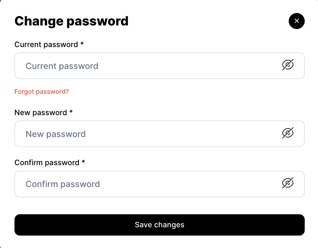 Change password - popup