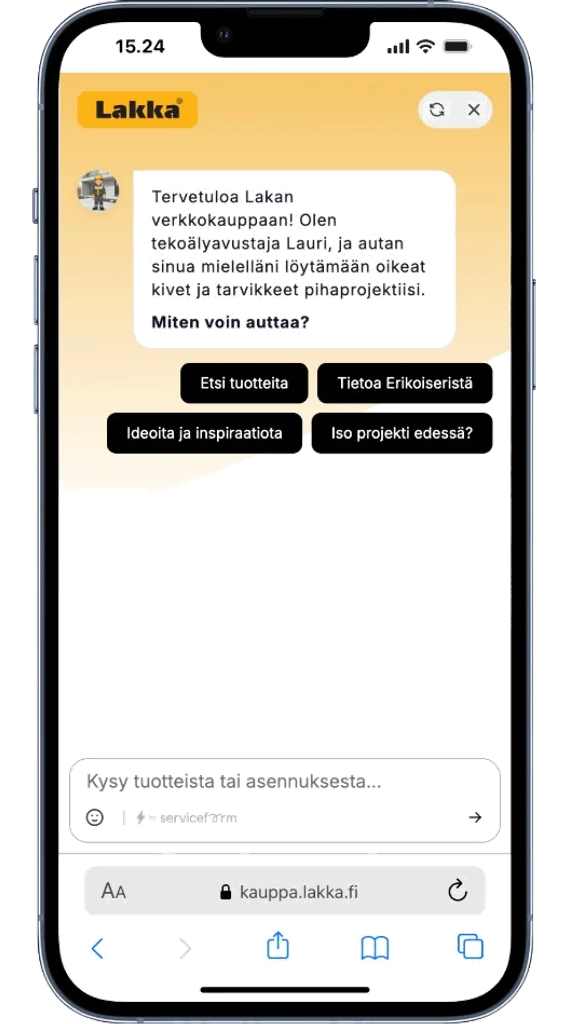 Mira AI chat on Lakka Rakennustuotteet
