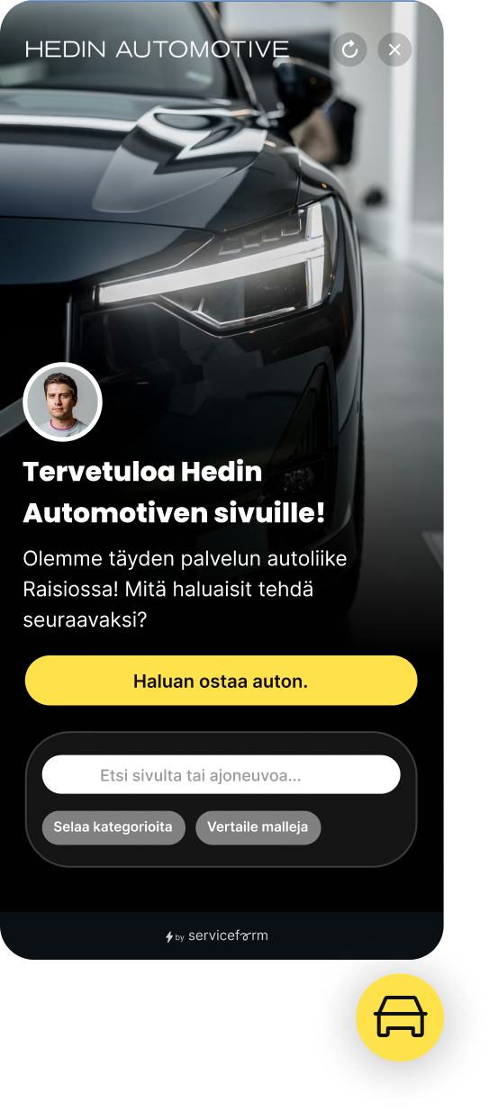 Hedin Automotiven palvelussa asiakas voi siirtyä ostoaikeesta suoraan ajoneuvohakuun