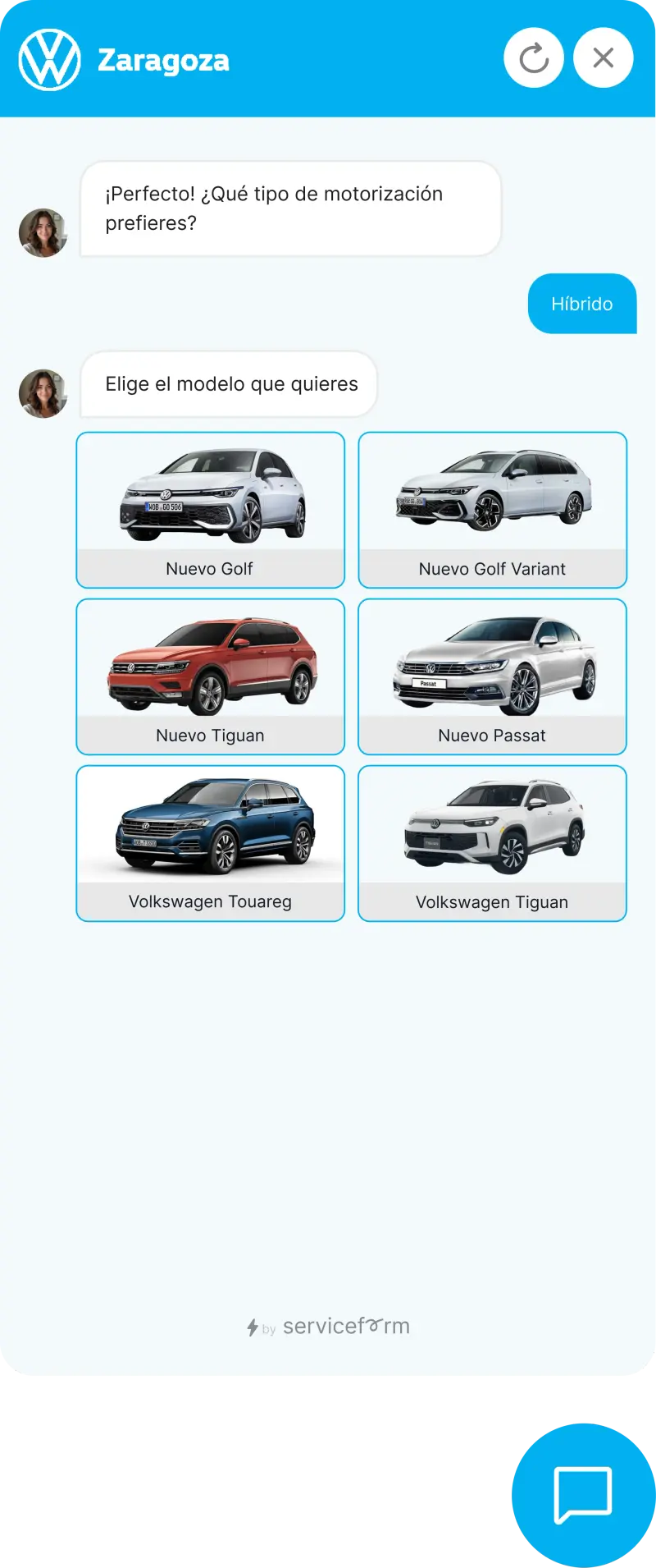 Serviceform bot on a dealership website — test drive booking example