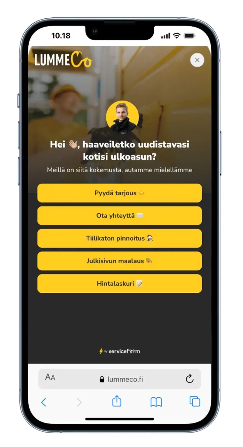 Serviceform-botti suomalaisella verkkosivulla, esimerkki 17