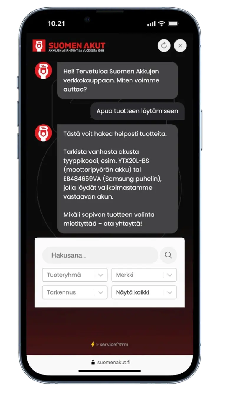 Serviceform-botti suomalaisella verkkosivulla, esimerkki 19