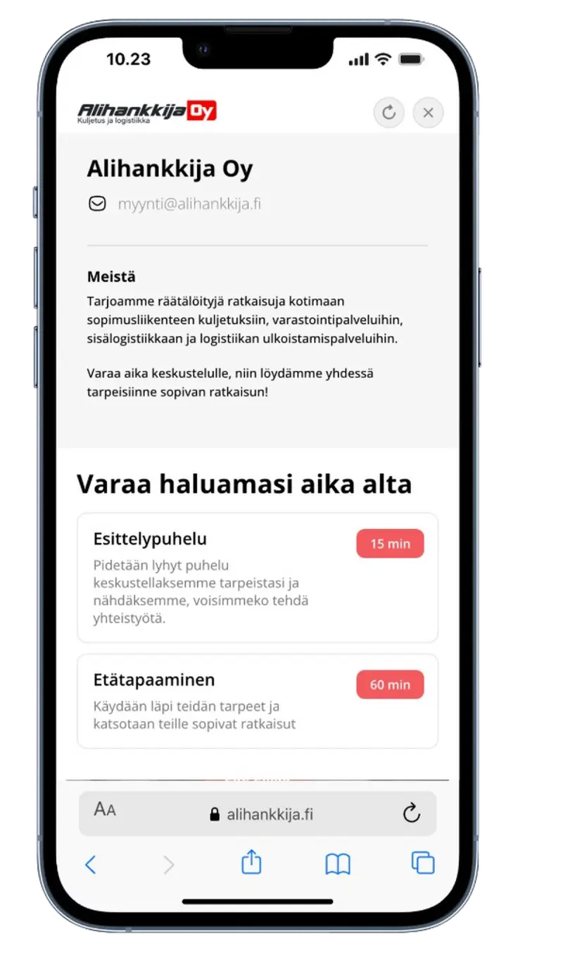 Serviceform-botti suomalaisella verkkosivulla, esimerkki 20