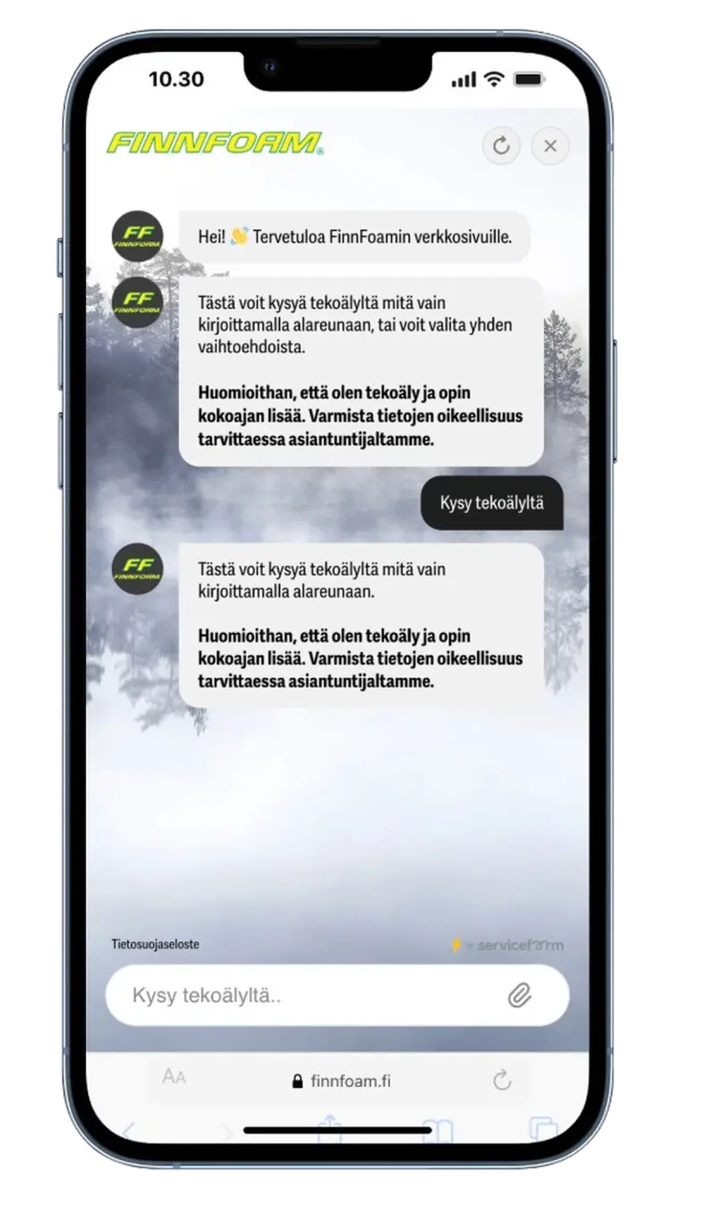 Serviceform-botti suomalaisella verkkosivulla, esimerkki 23