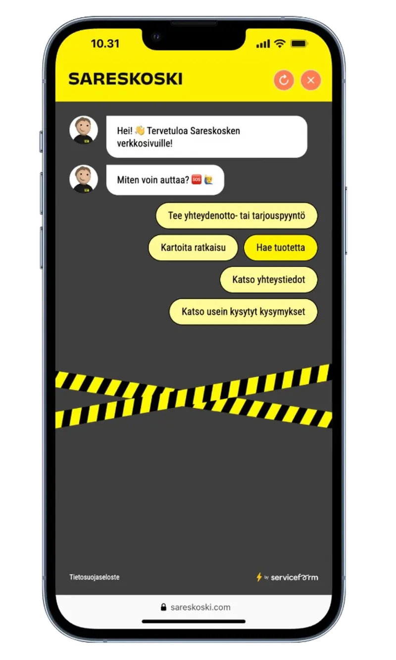 Serviceform-botti suomalaisella verkkosivulla, esimerkki 24