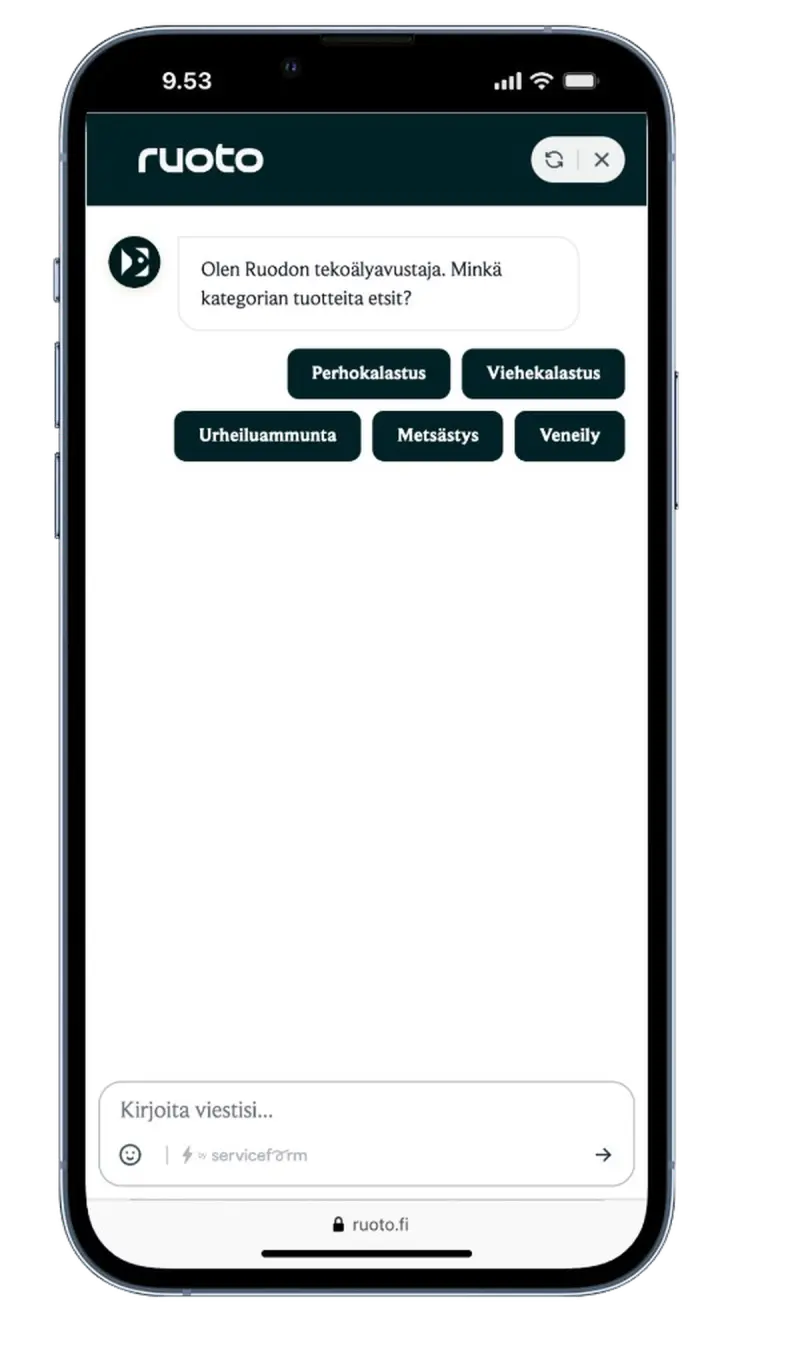 Serviceform-botti suomalaisella verkkosivulla, esimerkki 3