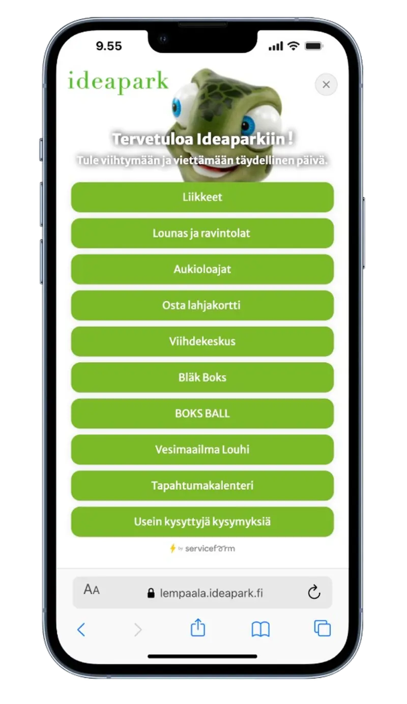Serviceform-botti suomalaisella verkkosivulla, esimerkki 4