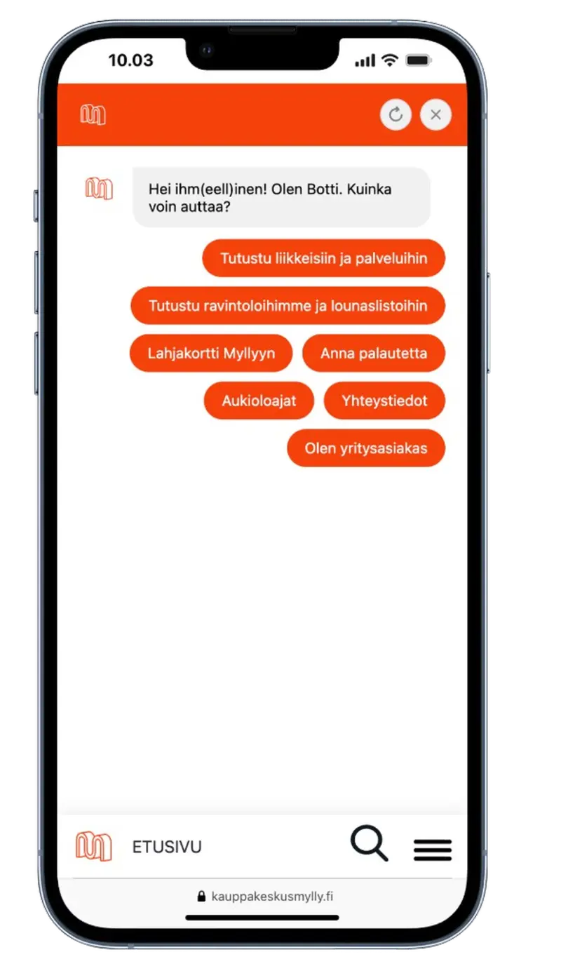 Serviceform-botti suomalaisella verkkosivulla, esimerkki 6