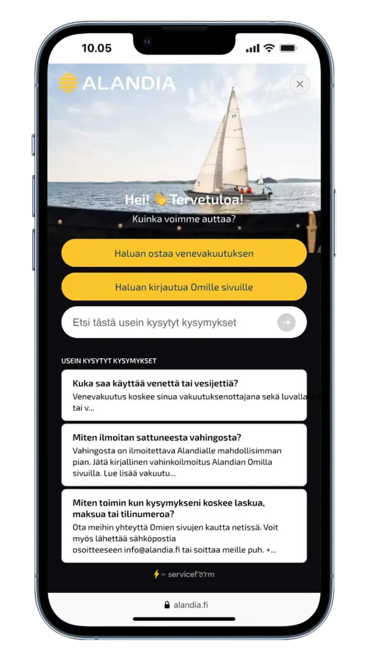 Serviceform-botti suomalaisella verkkosivulla, esimerkki 8