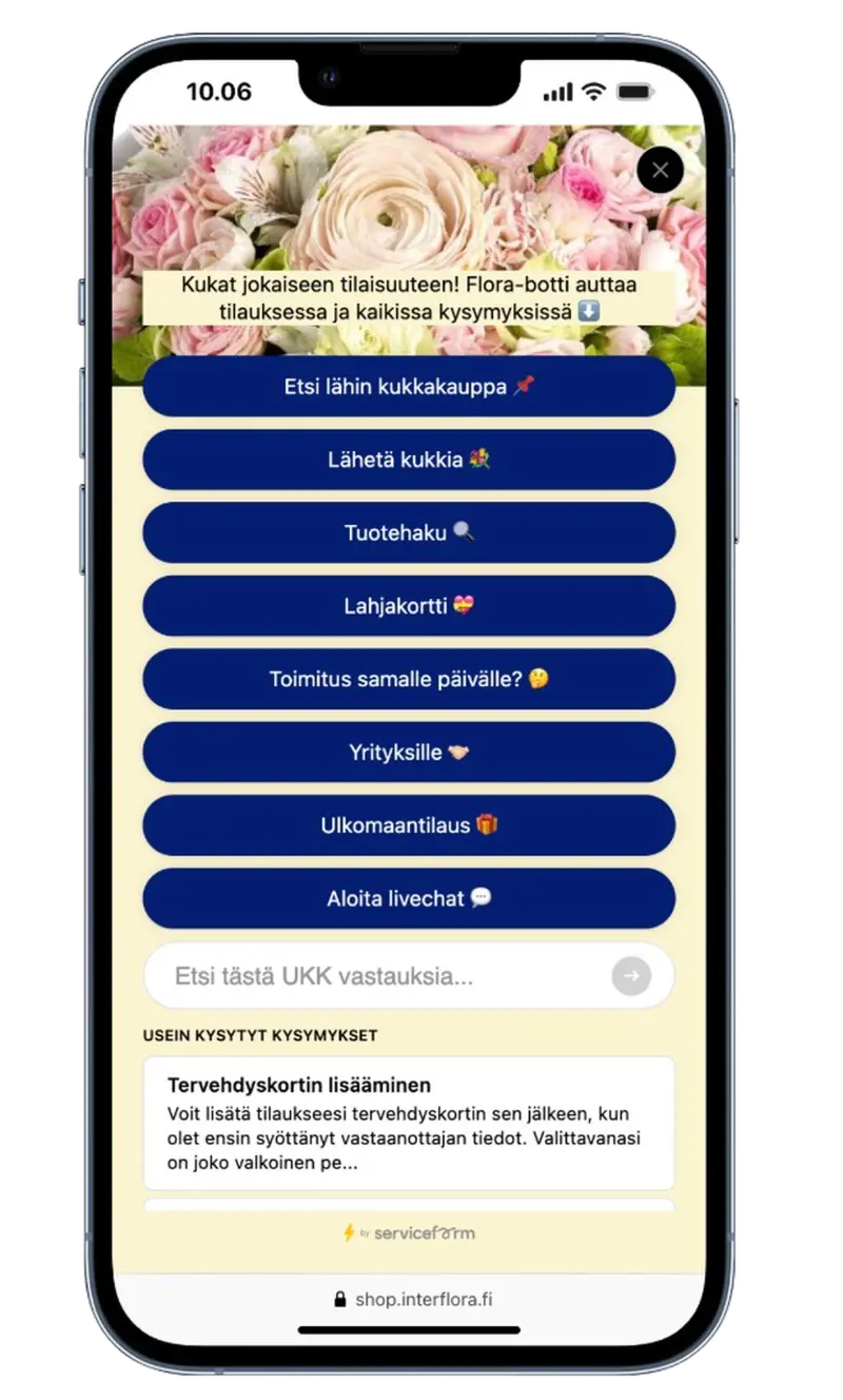 Serviceform-botti suomalaisella verkkosivulla, esimerkki 9